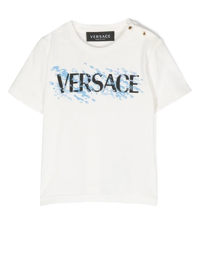 VERSACE BABY Logo-print Button-up T-shirt White/Multicolour - MAISONDEFASHION.COM