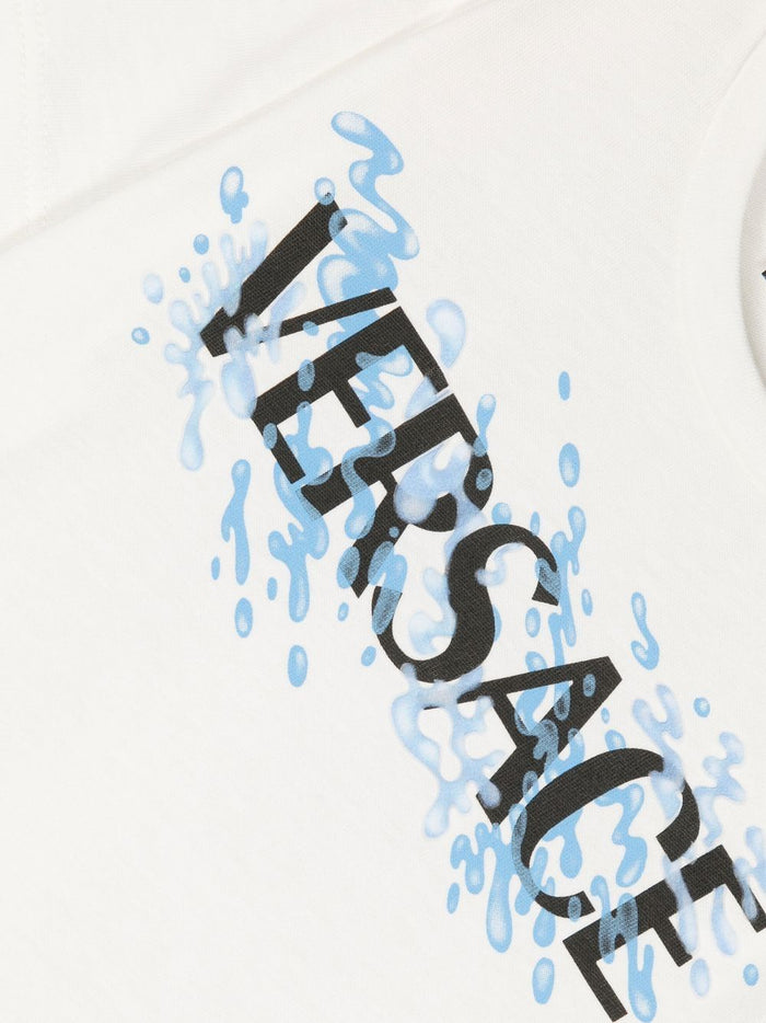 VERSACE BABY Logo-print Button-up T-shirt White/Multicolour - MAISONDEFASHION.COM