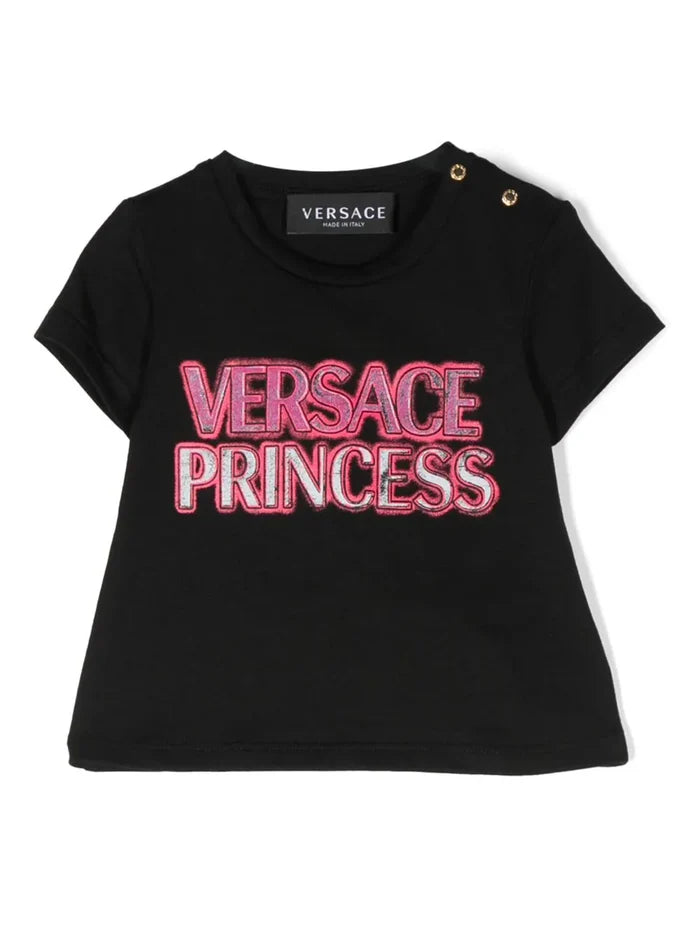 VERSACE BABY Logo-print Cotton T-shirt Black/Pink - MAISONDEFASHION.COM