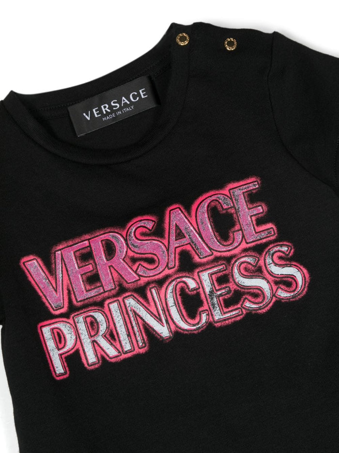 VERSACE BABY Logo-print Cotton T-shirt Black/Pink - MAISONDEFASHION.COM