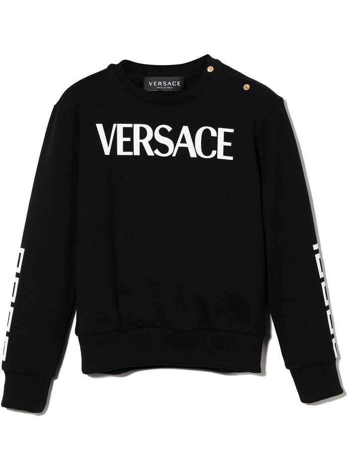 VERSACE BABY Logo print crew neck sweatshirt Black - MAISONDEFASHION.COM