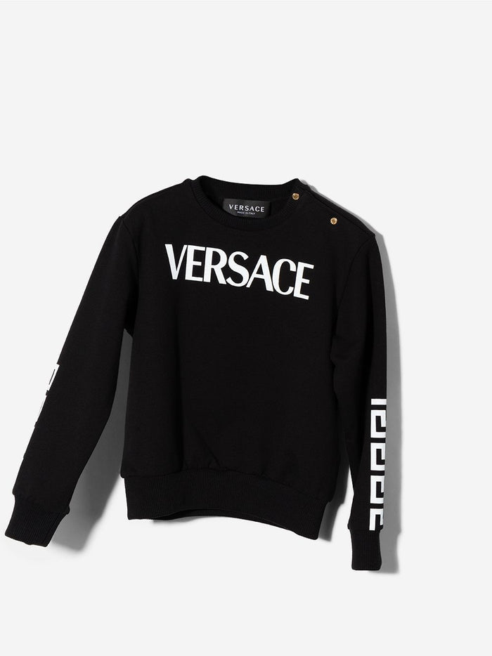 VERSACE BABY Logo print crew neck sweatshirt Black - MAISONDEFASHION.COM