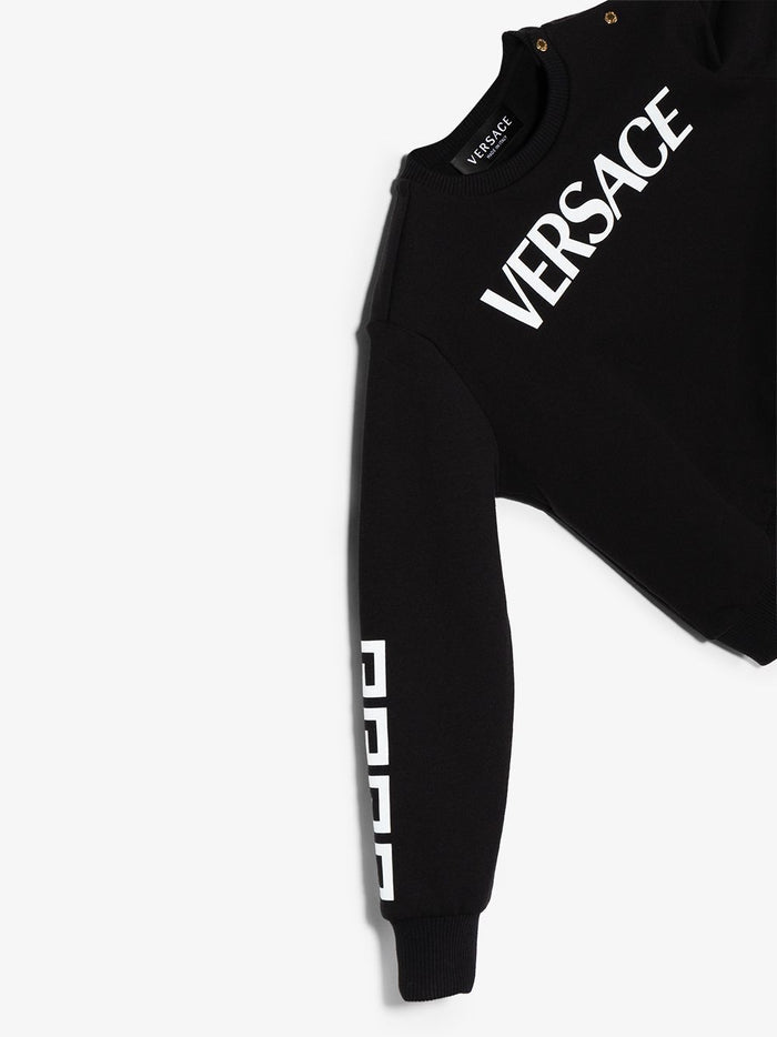 VERSACE BABY Logo print crew neck sweatshirt Black - MAISONDEFASHION.COM