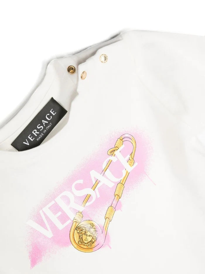 VERSACE BABY Logo-print T-shirt White/Light Pink - MAISONDEFASHION.COM