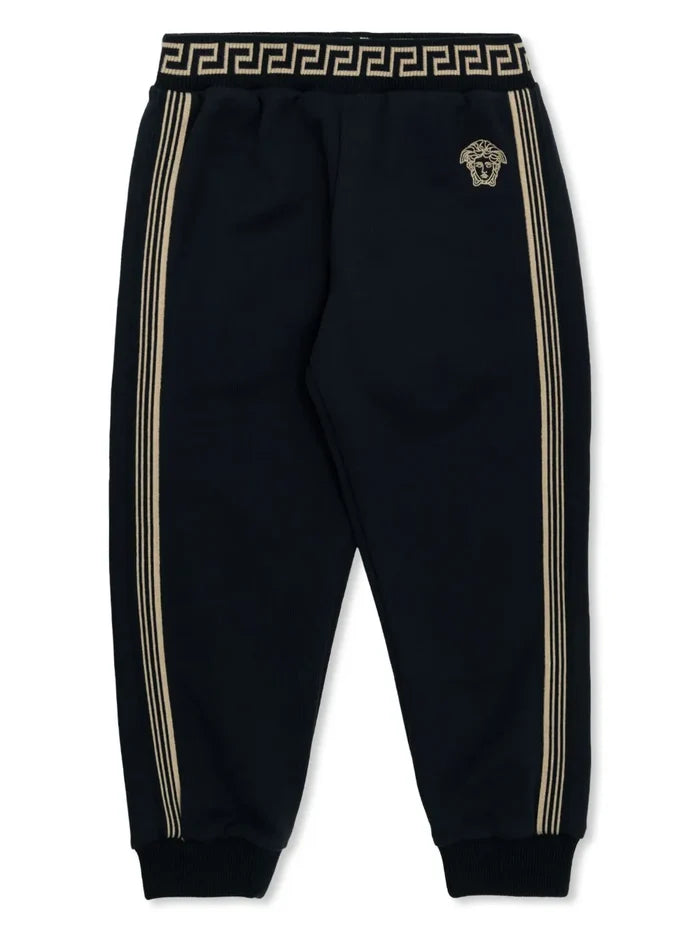 VERSACE BABY Medusa Embroidered Knitted Track Pants Navy - MAISONDEFASHION.COM