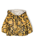 VERSACE BABY Unisex Logo-patch Barocco-print Padded Jacket Black/Yellow - MAISONDEFASHION.COM