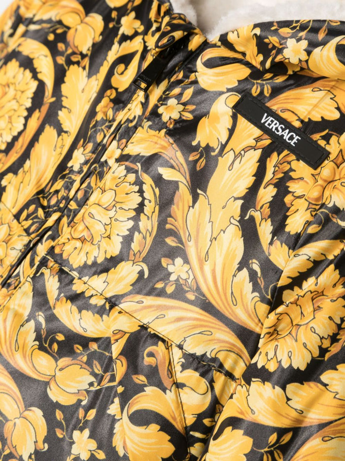VERSACE BABY Unisex Logo-patch Barocco-print Padded Jacket Black/Yellow - MAISONDEFASHION.COM