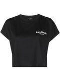BALMAIN WOMEN Logo Print Cropped T-Shirt Black/White - MAISONDEFASHION.COM