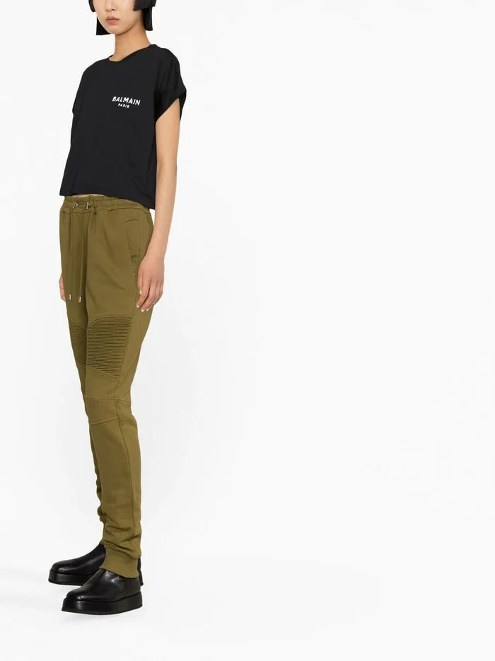 BALMAIN WOMEN Logo Print Cropped T-Shirt Black/White - MAISONDEFASHION.COM
