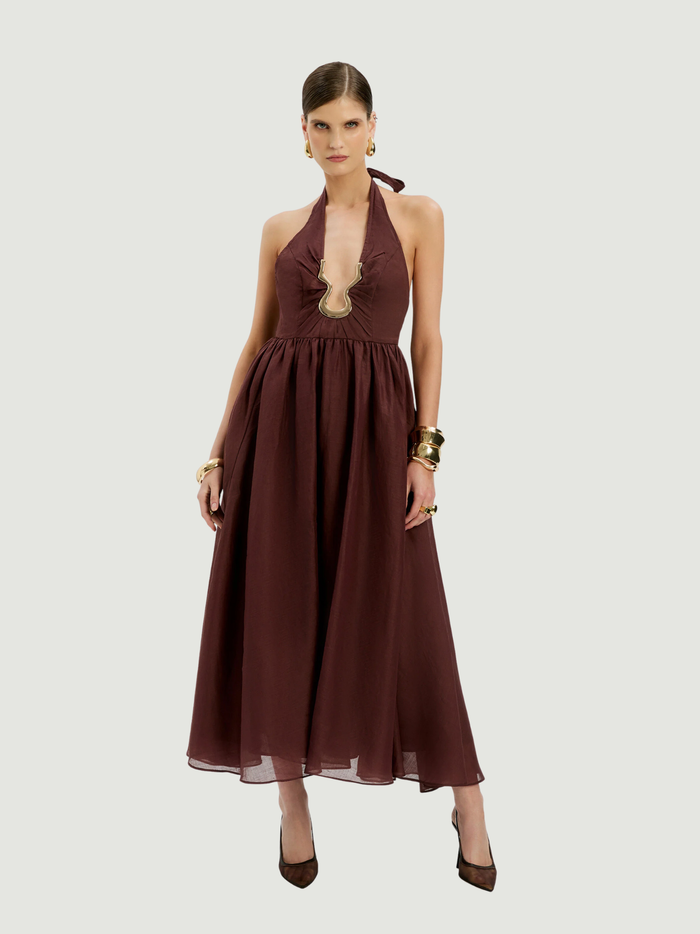 BARDOT WOMEN Cavarly Ramie Halter Dress Chocolate - MAISONDEFASHION.COM