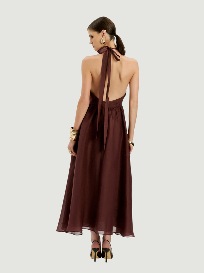 BARDOT WOMEN Cavarly Ramie Halter Dress Chocolate - MAISONDEFASHION.COM
