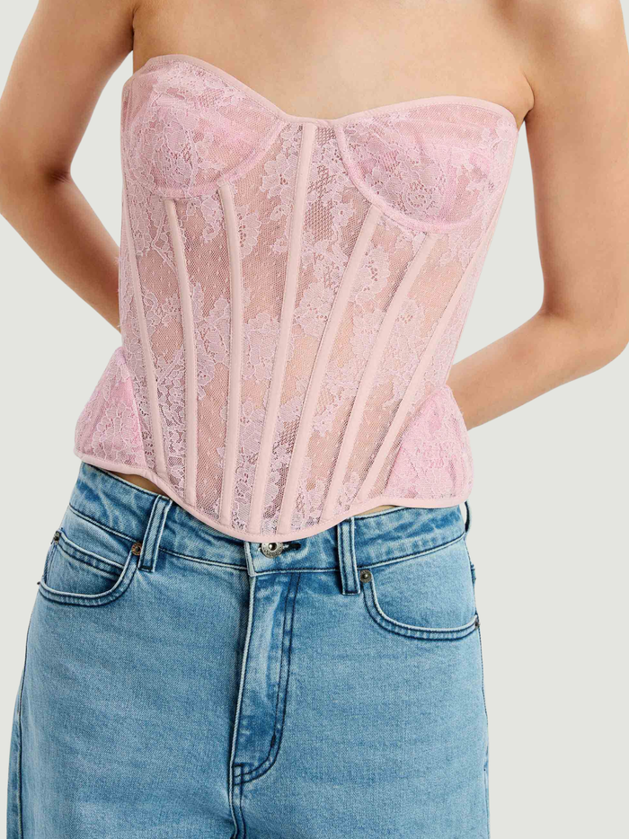 BARDOT WOMEN Cristo Strapless Lace Bustier Lilac - MAISONDEFASHION.COM