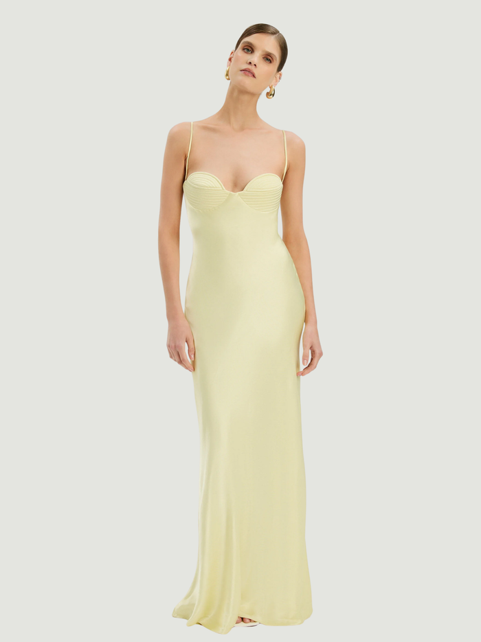 BARDOT WOMEN Devin Satin Maxi Dress Lemon Yellow - MAISONDEFASHION.COM