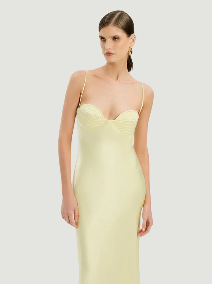 BARDOT WOMEN Devin Satin Maxi Dress Lemon Yellow - MAISONDEFASHION.COM