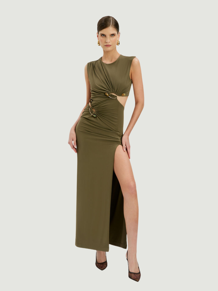 BARDOT WOMEN Felix High Neck Maxi Dress Khaki - MAISONDEFASHION.COM