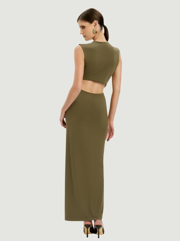 BARDOT WOMEN Felix High Neck Maxi Dress Khaki - MAISONDEFASHION.COM