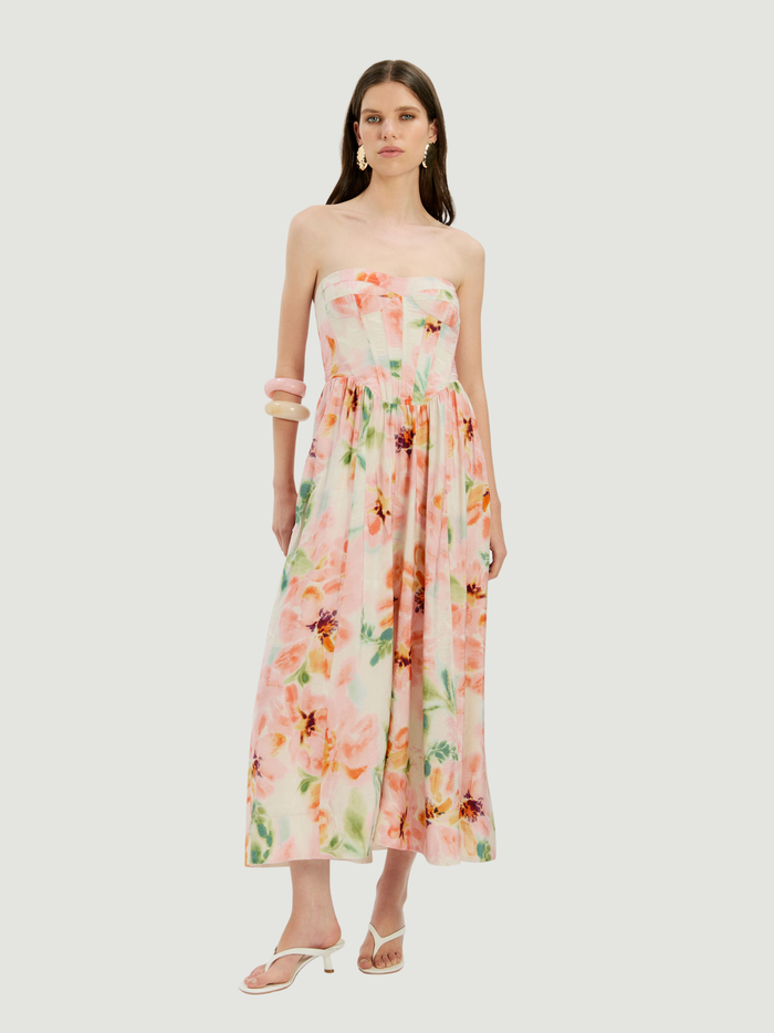 BARDOT WOMEN Lola Corset Midi Dress Pink Floral - MAISONDEFASHION.COM