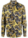 VERSACE MEN Baroque Logo Pattern Print Cotton Long Sleeve Shirt Black/Gold - MAISONDEFASHION.COM