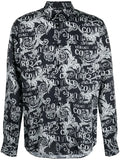 VERSACE MEN Baroque Logo Pattern Print Cotton Long Sleeve Shirt Black/Grey - MAISONDEFASHION.COM