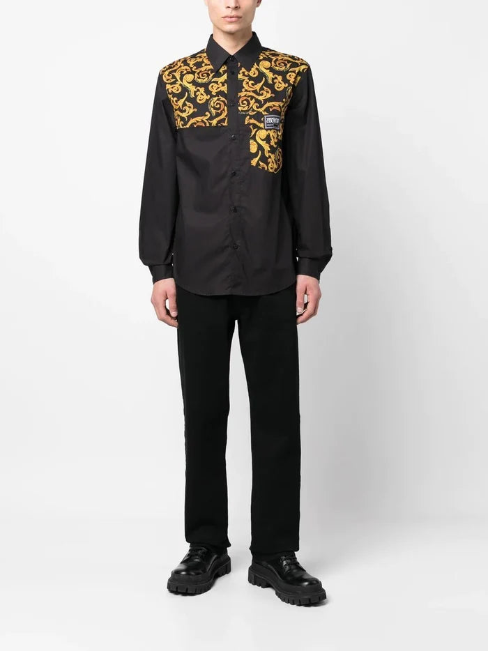 VERSACE MEN Baroque Pattern Print Shirt Black/Gold - MAISONDEFASHION.COM