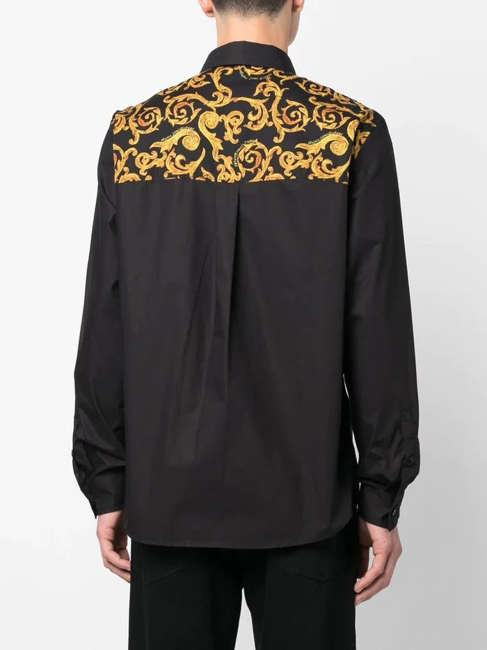 VERSACE MEN Baroque Pattern Print Shirt Black/Gold - MAISONDEFASHION.COM