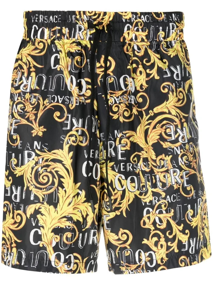 VERSACE MEN Baroque Pattern Print Shorts Black/Gold - MAISONDEFASHION.COM