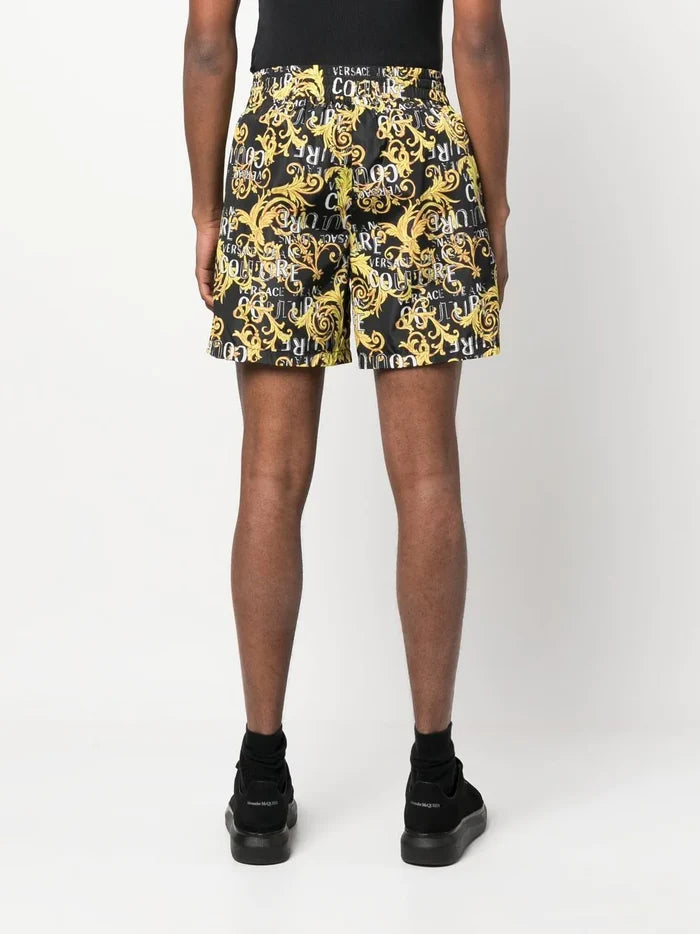 VERSACE MEN Baroque Pattern Print Shorts Black/Gold - MAISONDEFASHION.COM