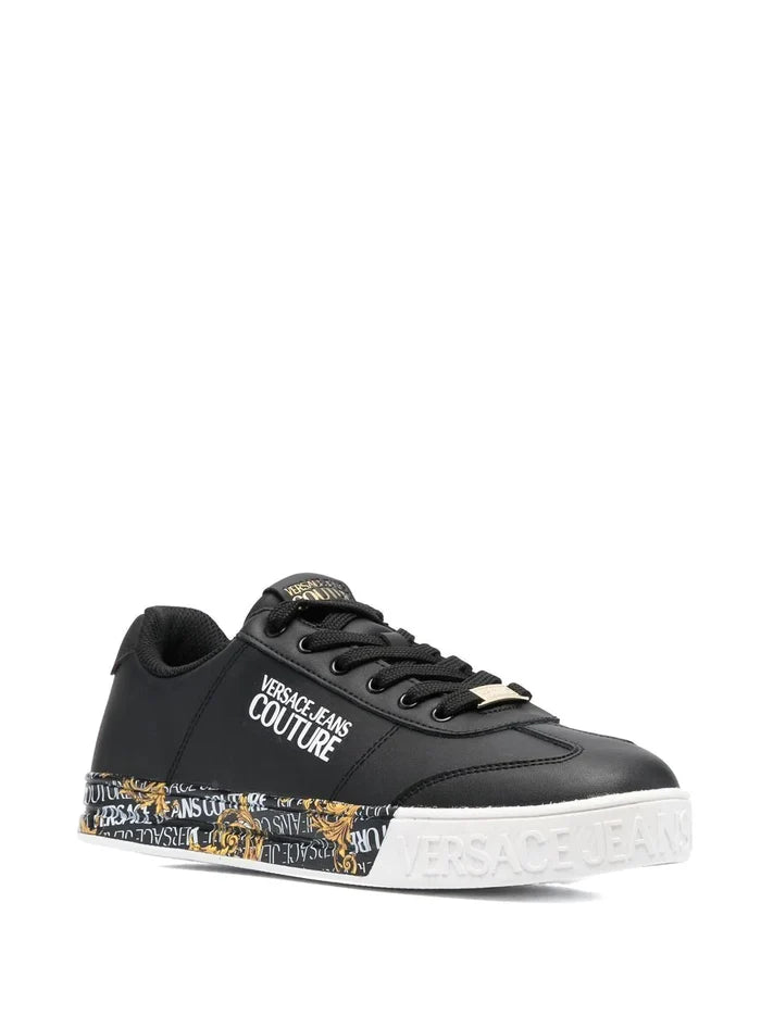 VERSACE Baroque-Print Lace Up Sneakers Black - MAISONDEFASHION.COM