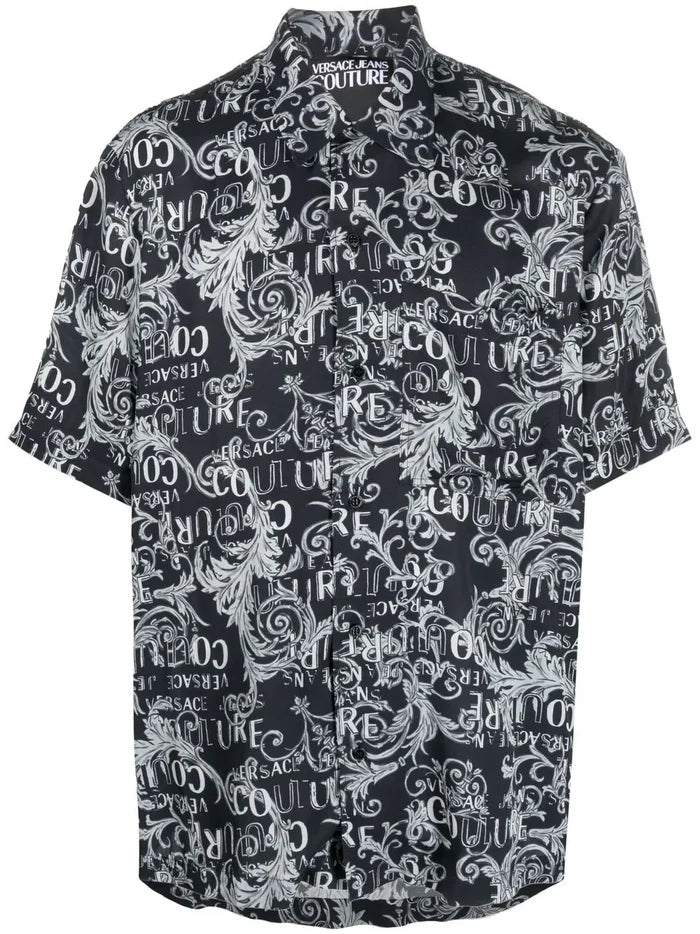 VERSACE MEN Baroque Print Short Sleeve Shirt Black/White - MAISONDEFASHION.COM