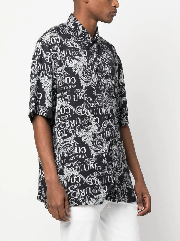 VERSACE MEN Baroque Print Short Sleeve Shirt Black/White - MAISONDEFASHION.COM