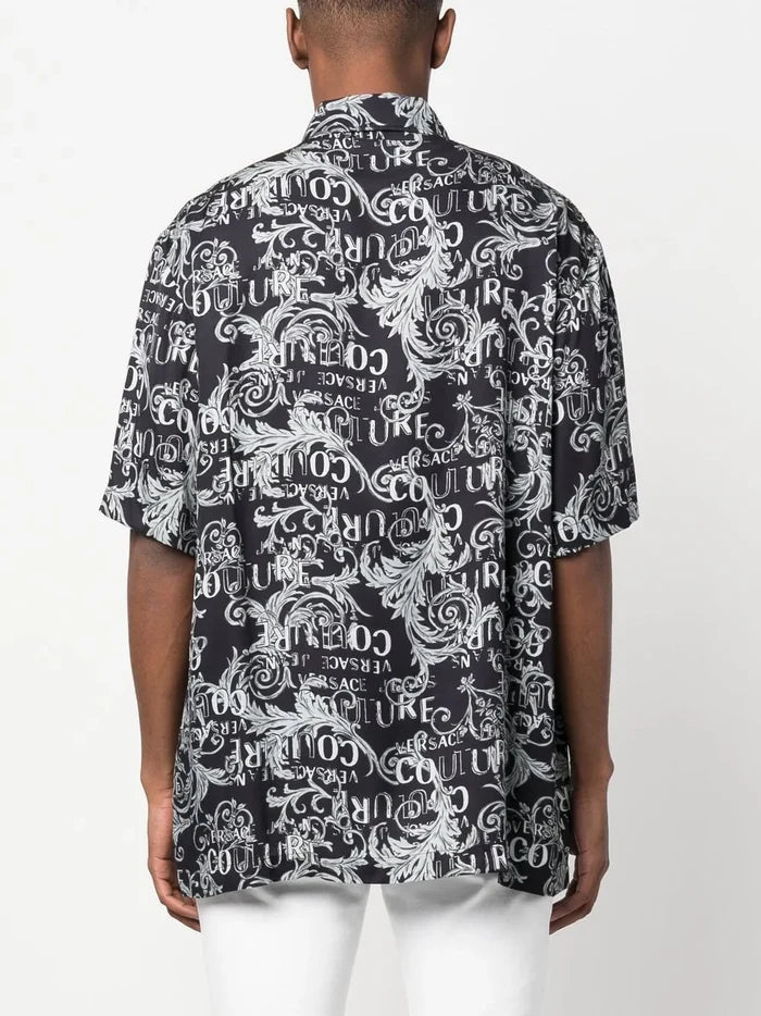 VERSACE MEN Baroque Print Short Sleeve Shirt Black/White - MAISONDEFASHION.COM