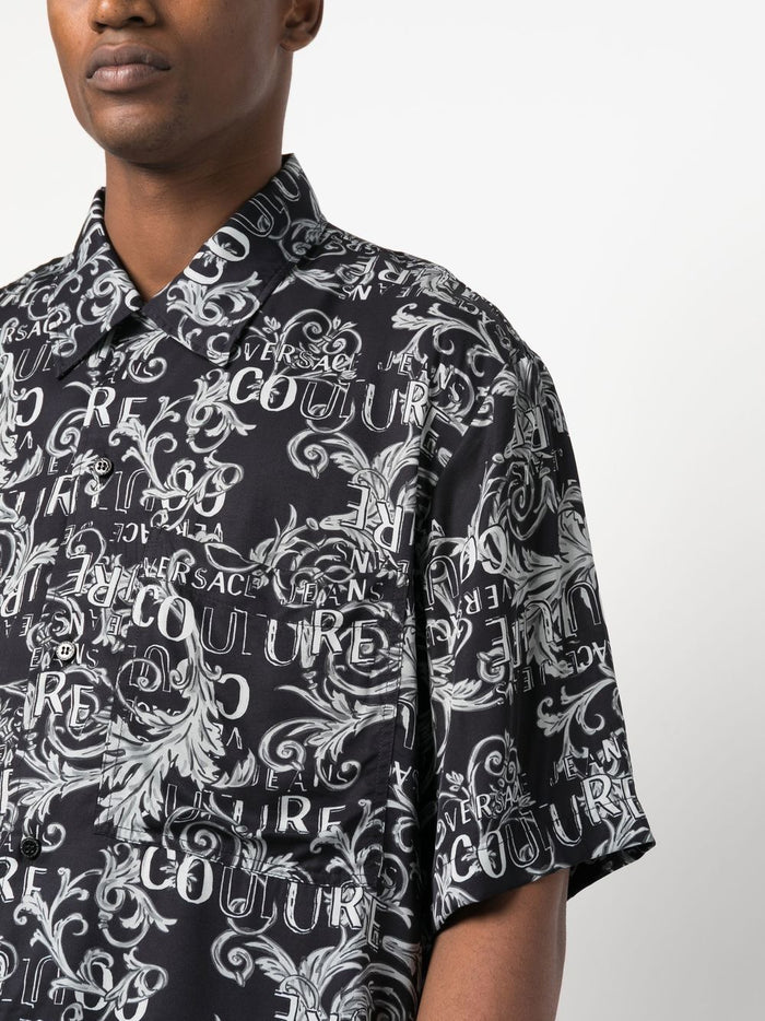 VERSACE MEN Baroque Print Short Sleeve Shirt Black/White - MAISONDEFASHION.COM