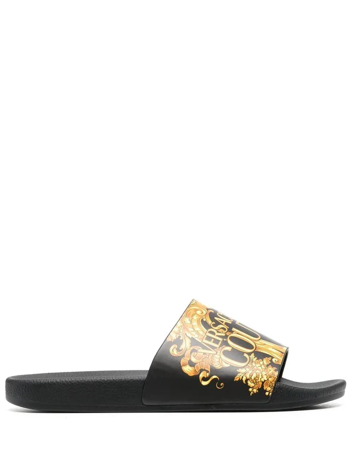 VERSACE Baroque-Print Slides Black - MAISONDEFASHION.COM