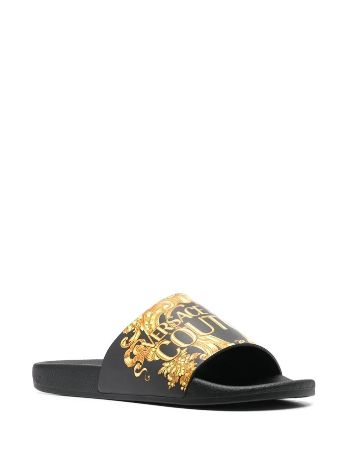 VERSACE Baroque-Print Slides Black - MAISONDEFASHION.COM