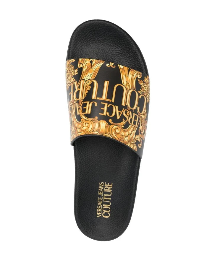 VERSACE Baroque-Print Slides Black - MAISONDEFASHION.COM