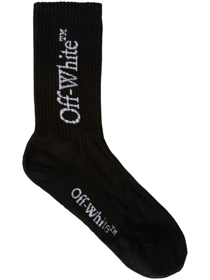 OFF-WHITE MEN Big Logo Mid Calf Socks Black/White - MAISONDEFASHION.COM