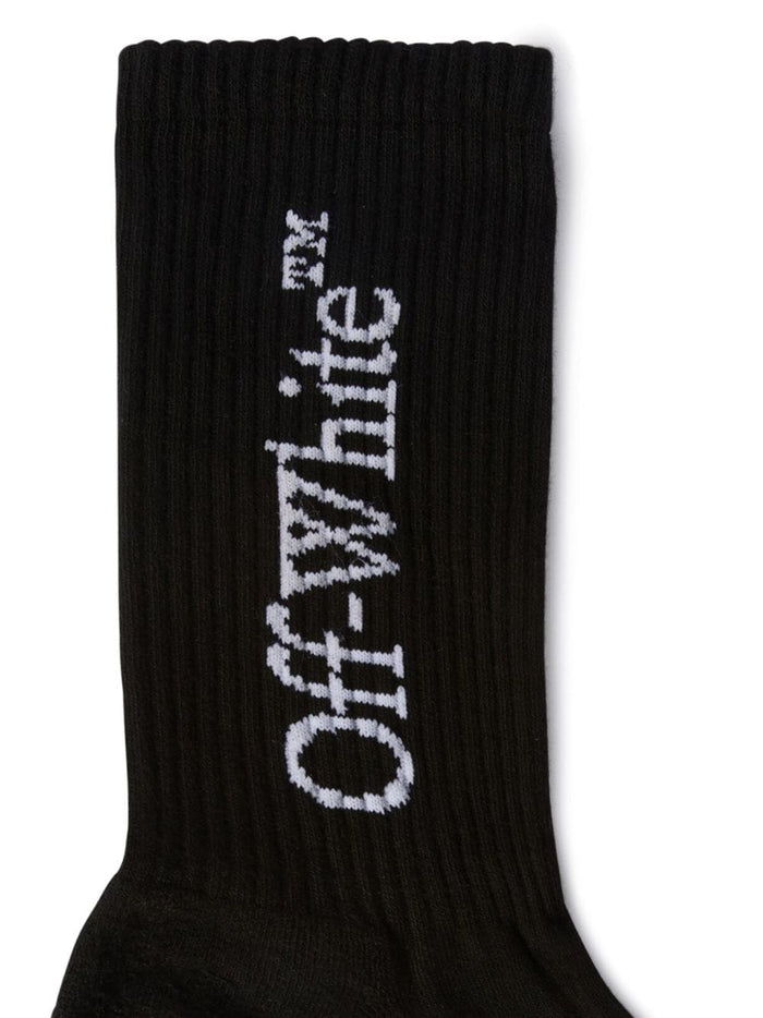 OFF-WHITE MEN Big Logo Mid Calf Socks Black/White - MAISONDEFASHION.COM