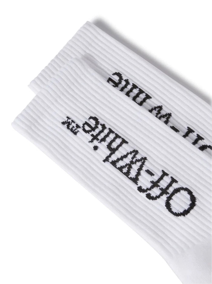OFF-WHITE MEN Big Logo Mid Calf Socks White/Black - MAISONDEFASHION.COM