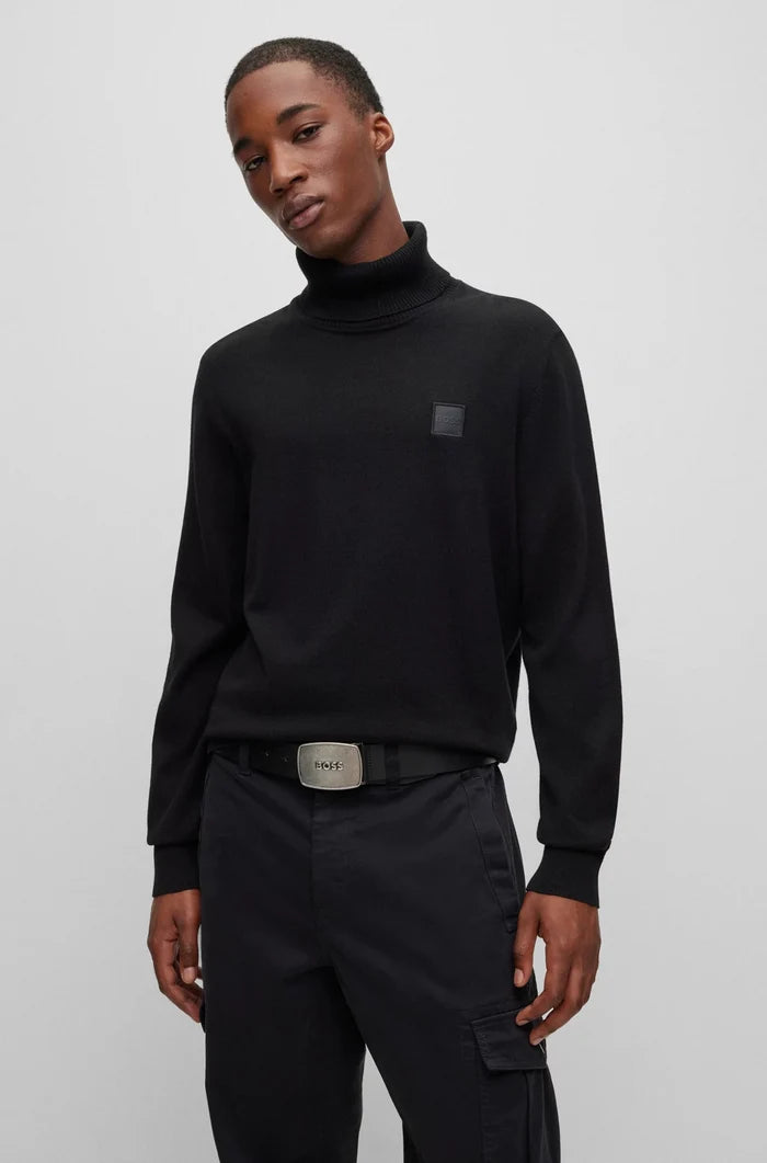BOSS MEN Brushed Metal Logo Leather Belt Black/Silver - MAISONDEFASHION.COM