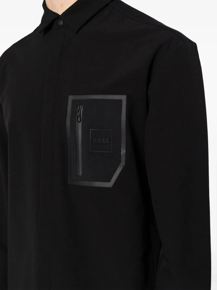 BOSS MEN Burel X Fabric Shell Long-sleeved Over-Shirt Black - MAISONDEFASHION.COM