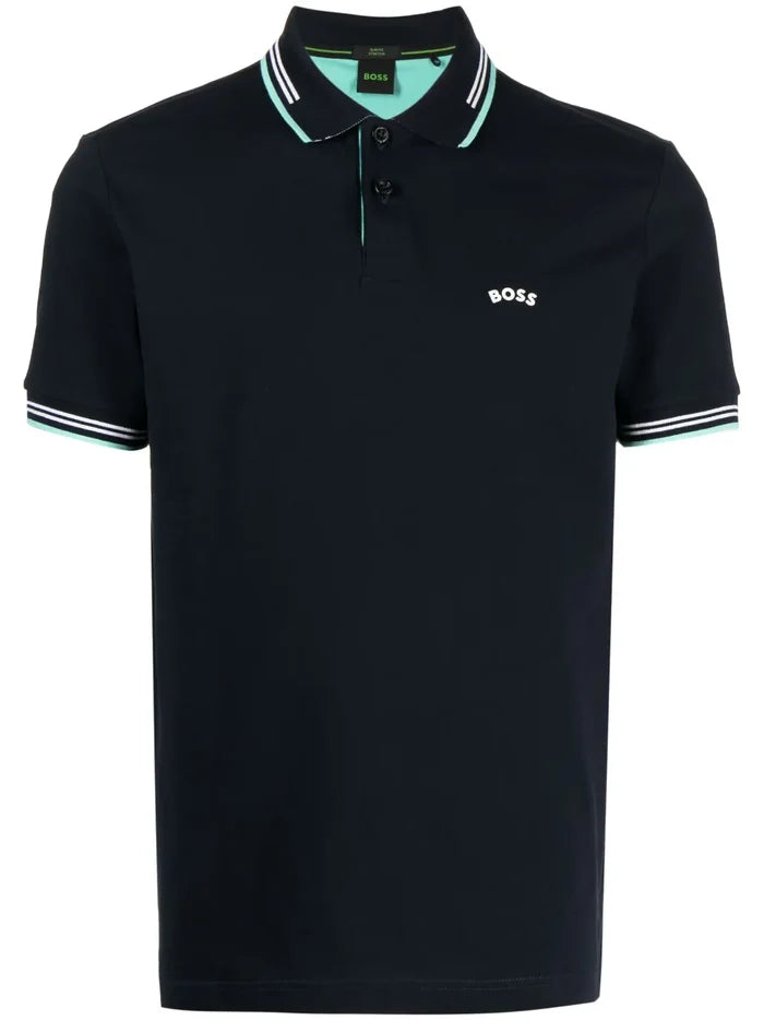 BOSS Chest Logo-print Detail Polo Shirt Dark Blue - MAISONDEFASHION.COM