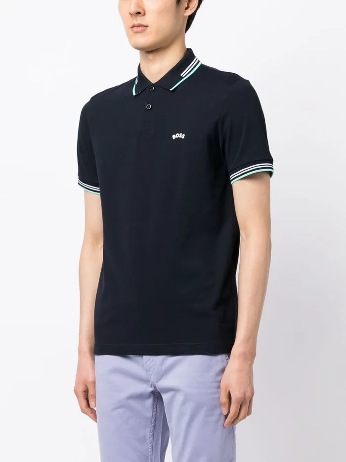 BOSS Chest Logo-print Detail Polo Shirt Dark Blue - MAISONDEFASHION.COM