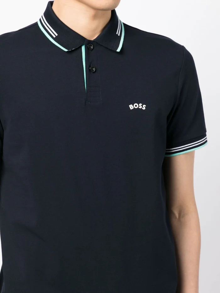 BOSS Chest Logo-print Detail Polo Shirt Dark Blue - MAISONDEFASHION.COM