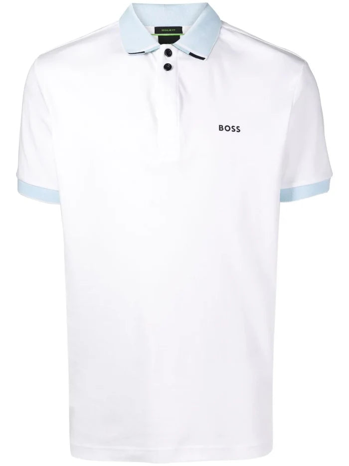BOSS Contrasting Trim Polo Shirt White Blue - MAISONDEFASHION.COM