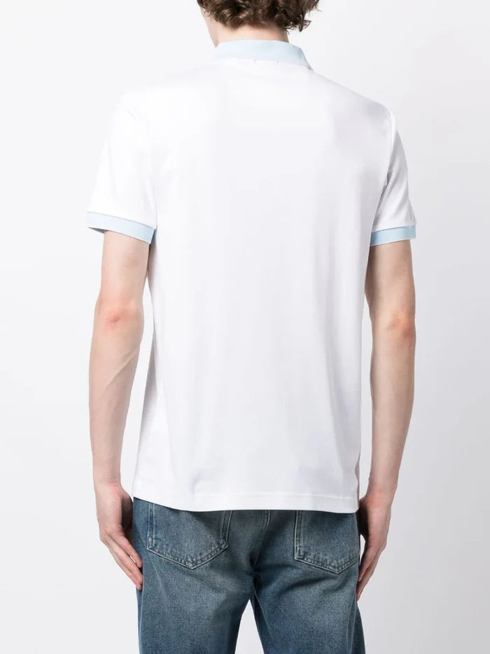BOSS Contrasting Trim Polo Shirt White Blue - MAISONDEFASHION.COM