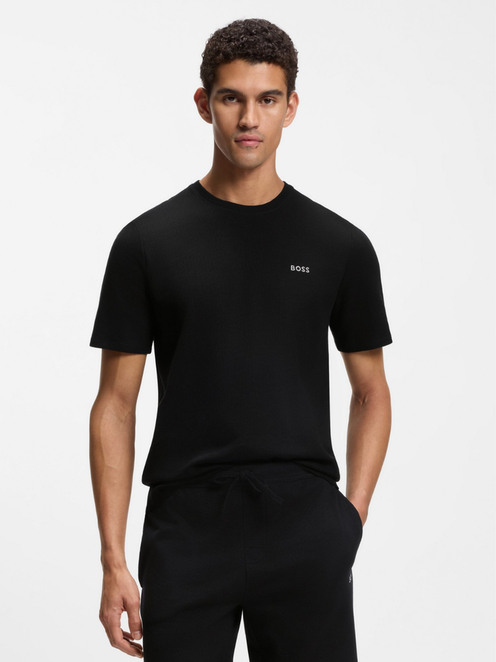 BOSS Cotton-Blend Pyjama T-Shirt With Embroidered Logo Black - MAISONDEFASHION.COM
