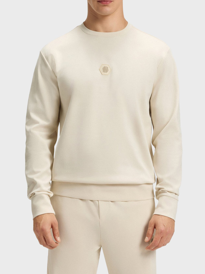 BOSS Cotton-Blend Sweatshirt With Double B Monogram Open White - MAISONDEFASHION.COM