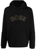 BOSS Curved Logo-embroidered Drawstring Hoodie Black - MAISONDEFASHION.COM