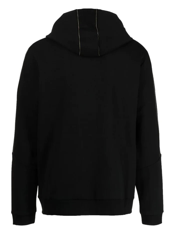 BOSS Curved Logo-embroidered Drawstring Hoodie Black - MAISONDEFASHION.COM