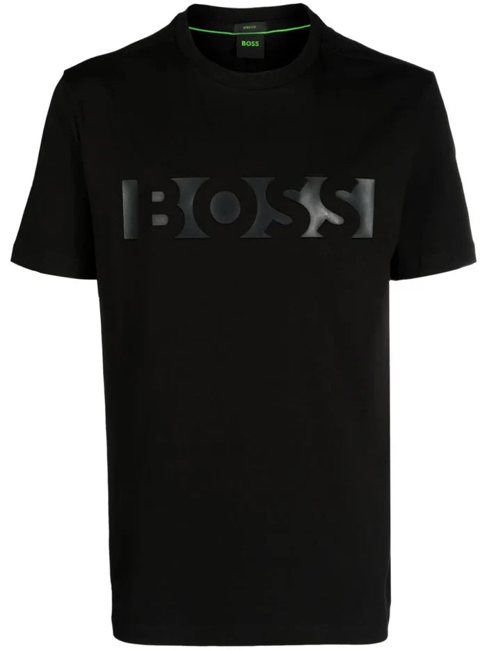BOSS MEN Debossed-logo Cotton T-Shirt Black - MAISONDEFASHION.COM